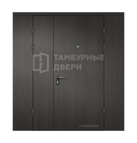 Дверь темная тамбурная МДФ металл внутри и вставка из дерева в коттедж ТД-211